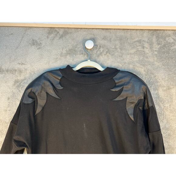 VTG Xabia Sweater 80s Medium Black Leather Shoulder Flames Whimsygoth Vampire - Picture 6 of 9